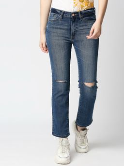 Spykar - Blue Slim Straight Fit Ankle Length Jeans for Women