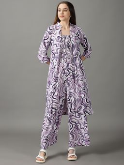 SHOWOFFFF - Womens Purple Printed Shoulder Straps Basic Jumpsuit (Set of 2)