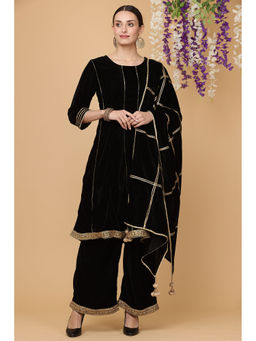 Kaanchie Nanggia - Black Kalidar Kurta Palazzo With Dupatta (Set of 3)