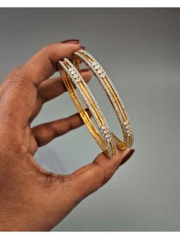 ZEVARLY - Gold-Plated American Diamond Stone-Studded Bangles (Pack of 2)