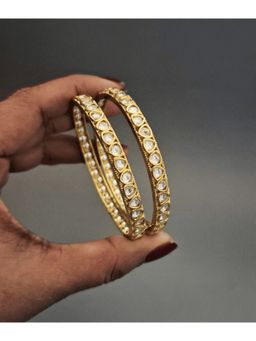 ZEVARLY - Gold-Plated American Diamond Cubic Zirconia Stone-Studded Bangles (Pack of 2)