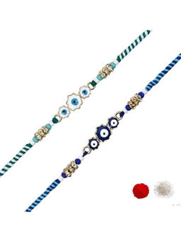 I Jewels - Mens Enamel Evil Eye Bhaiya Rakhi With Roli Chawal Rakshabandhan Card (Pack of 2)