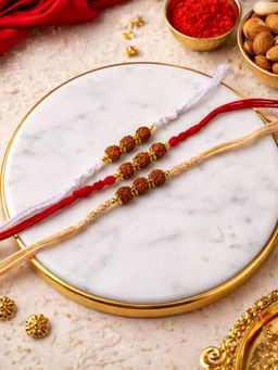 I Jewels - Rudraksha Thread Rakhi With Roli Chawal Rakshabandhan Card (Pack of 3)