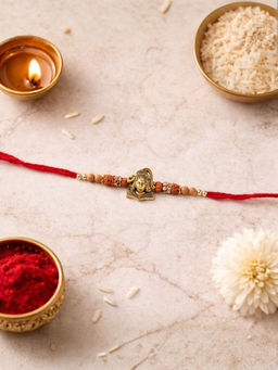 I Jewels - Shiv Rudraksha Beads Thread Rakhi With Roli Chawal Rakshabandhan Card