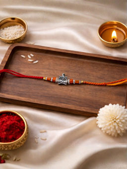 I Jewels - Lord Shiva Damru Thread Rakhi With Roli Chawal Rakshabandhan Card