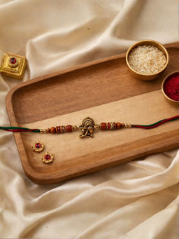 I Jewels - Lord Ganesha Thread Rakhi With Roli Chawal Rakshabandhan Card