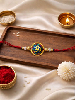 I Jewels - Spiritual Om Thread Rakhi With Roli Chawal Rakshabandhan Card