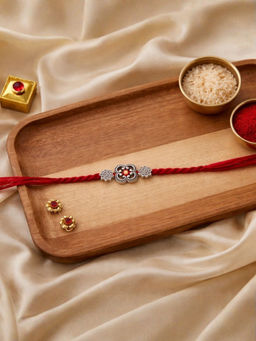 I Jewels - Floral Designer Thread Rakhi With Roli Chawal Rakshabandhan Card