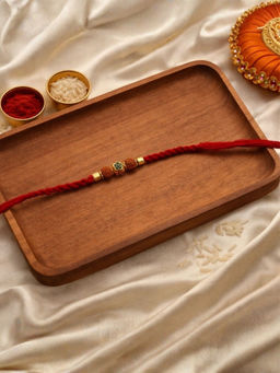 I Jewels - Rudraksha Thread Rakhi With Roli Chawal Rakshabandhan Card