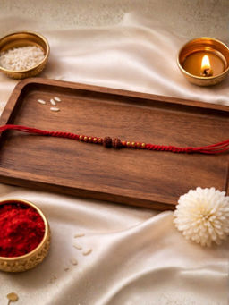 I Jewels - Rudraksha Bead Thread Rakhi With Roli Chawal Rakshabandhan Card