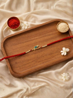 I Jewels - Krishna Peacock Feather Thread Rakhi With Roli Chawal Rakshabandhan Card