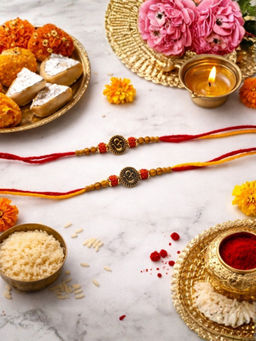 I Jewels - Spiritual Om Thread Rakhi With Roli Chawal Rakshabandhan Card (Pack of 2)
