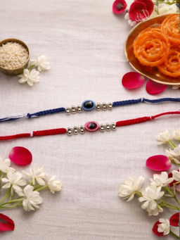 I Jewels - Evil Eye Thread Rakhi With Roli Chawal Rakshabandhan Card (Pack of 2)
