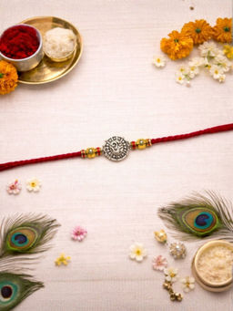 I Jewels - Traditional Om Thread Rakhi With Roli Chawal Rakshabandhan Card