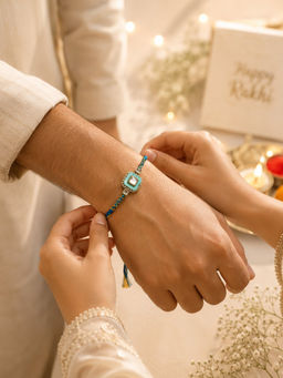 Niska - Turquoise Kundan Designer Rakhi With Blue Thread