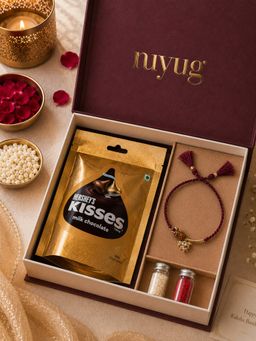 Nuyug - Divine Red Kundan Rudraksha Rakhi Gift Set