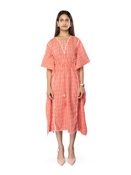 ZLAATA - Peach Printed Cotton Kaftan Dress