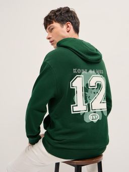 The Bear House - Mens Green Relaxed Fit Cotton Graphic Hoodie