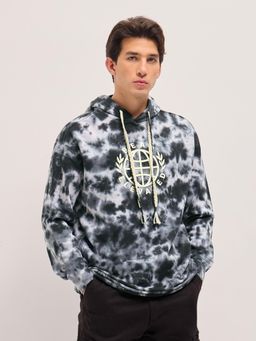 The Bear House - Mens Black Relaxed Fit Cotton Tie and Dye Hoodie