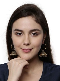 Anika's Creations - Black & Gold-Plated Enamelled Dome Shaped Jhumkas