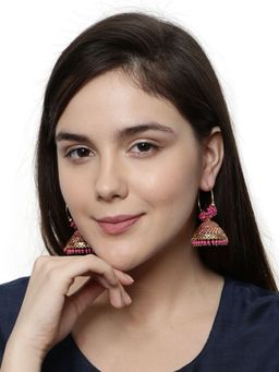 Anika's Creations - Pink & Gold-Plated Enamelled Dome Shaped Jhumkas