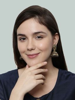 Anika's Creations - Gold Plated & Black Enamelled Dome Shaped Jhumkas