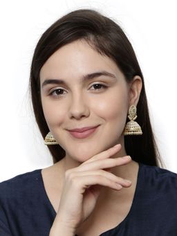 Anika's Creations - Gold Plated & White Enamelled Dome Shaped Jhumkas