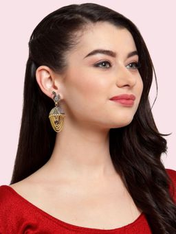 Anika's Creations - Gold-Plated Tasselled with Chain Strings Jhumka-Blue