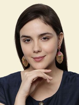 Anika's Creations - Gold Plated & Pink Enamelled Peacock Shaped Jhumkas