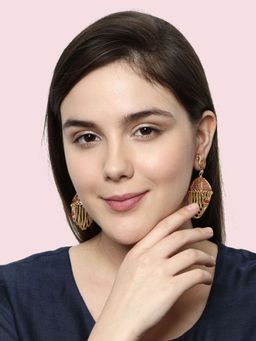 Anika's Creations - Gold Plated & Red Peacock Shaped Enamelled Jhumkas