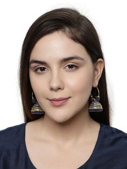 Anika's Creations - Blue & Gold-Plated Enamelled Dome Shaped Jhumkas