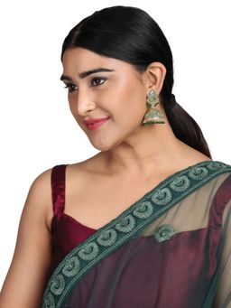 Anika's Creations - Dazzling Gold Plated Green Brass Dome Shape Jhumka Earrings