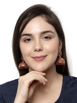 Anika's Creations - Gold Plated & Red Dome Shaped Enamelled Jhumkas