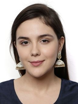 Anika's Creations - Classic Designed Gold Plated Enamelled Jhumka Earrings