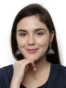 Anika's Creations - Gold Plated & Blue Enamelled Dome Shaped Jhumkas