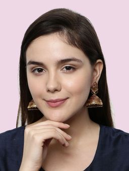 Anika's Creations - Gold Plated & Maroon Enamelled Dome Shaped Jhumkas