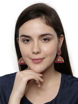 Anika's Creations - Gold Plated & Pink Enamelled Dome Shaped Jhumkas