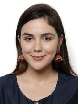 Anika's Creations - Gold Plated & Red Dome Shaped Enamelled Jhumkas