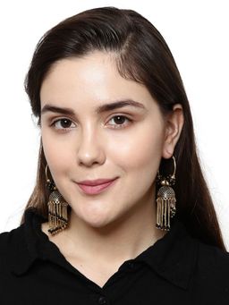 Anika's Creations - Black & Gold-Plated Enamelled Dome Shaped Jhumkas