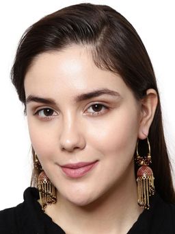 Anika's Creations - Maroon & Gold-Plated Enamelled Dome Shaped Jhumkas