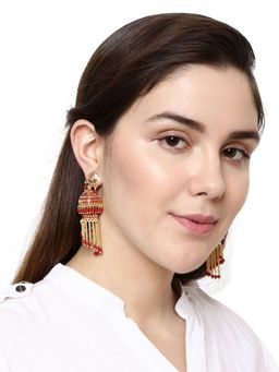 Anika's Creations - Red & Gold-Plated Enamelled Dome Shaped Jhumkas