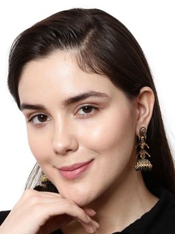 Anika's Creations - Gold-Toned & Black Dome Shaped Jhumkas