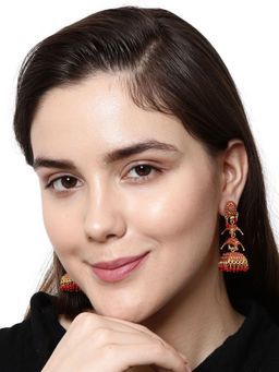 Anika's Creations - Gold Plated Red Dome Shaped Enamelled Jhumkas