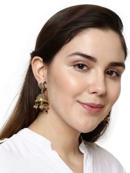 Anika's Creations - Gold Plated & Black Enamelled Peacock Shaped Jhumkas