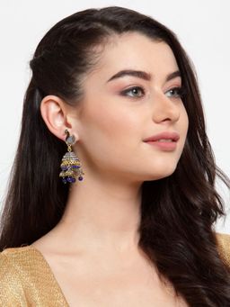 Anika's Creations - Gold-Plated Peacock with Small Jhumki Feathers-Blue