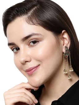 Anika's Creations - Gold Plated & Red Enamelled Peacock Shaped Drop Earrings