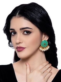 Anika's Creations - Traditional Green Enamelled Floral Shape Pearl and Stone Stud Earrings