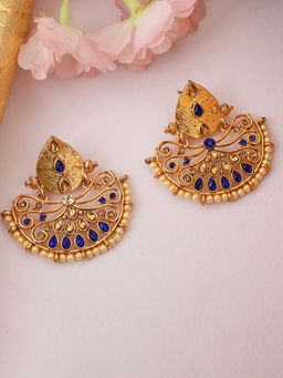 Anika's Creations - Traditional Gold Plated Stone Studded Blue Chandbali Earrings