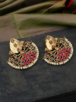 Anika's Creations - Traditional Pink Gold Plated Stone Studded Magenta Chandbali Earrings