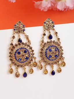 Anika's Creations - Blue Gold Plated Cubic Zirconia Floral Shape Chandbali Earrings